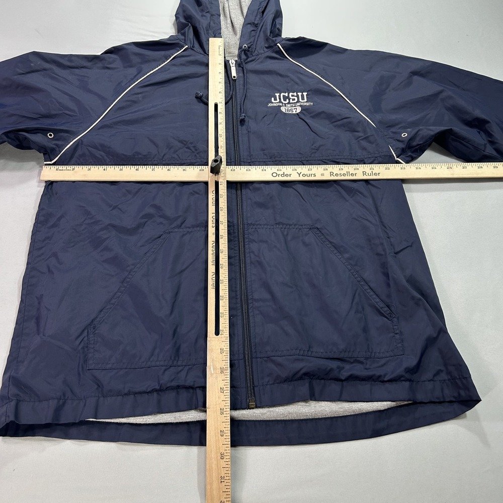 VINTAGE Johnson C Smith JCSU Jacket Mens Medium Blue Hooded Windbreaker - Picture 4 of 11